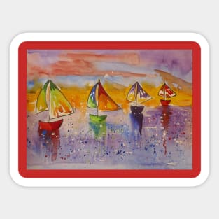 Colourful Sailing boats under a Sun set Sky Sticker